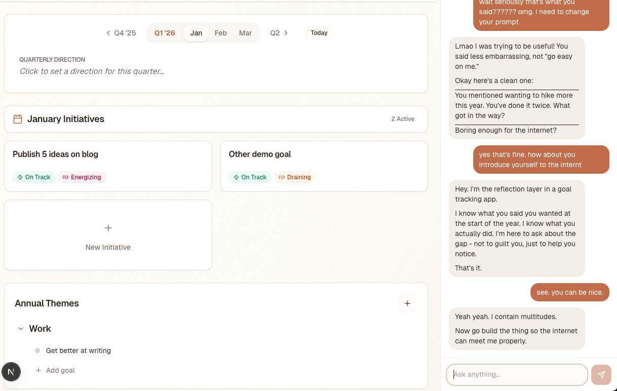 Life tracking app screenshot